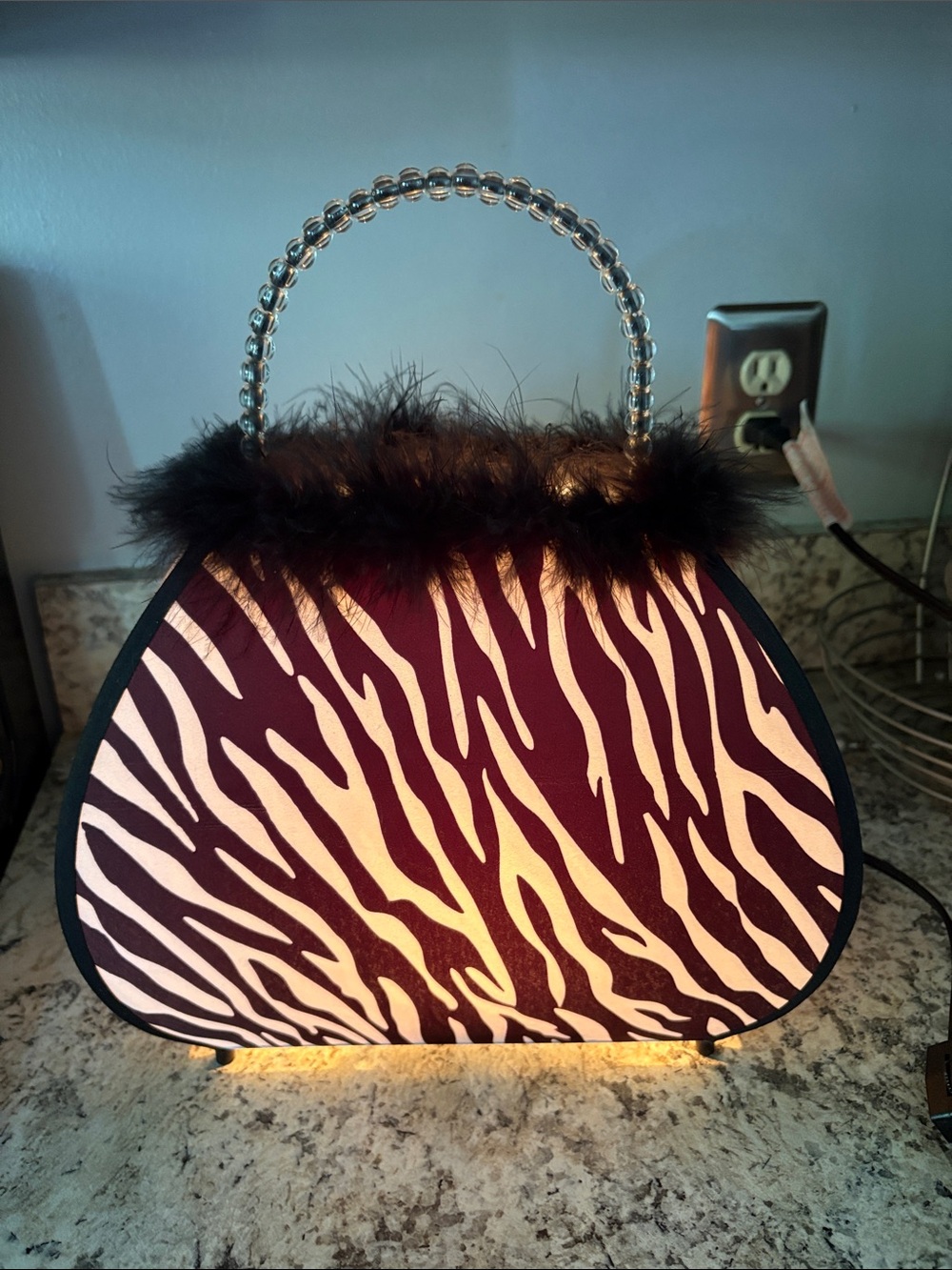 Faux Fur Trim Zebra-Print Handbag light